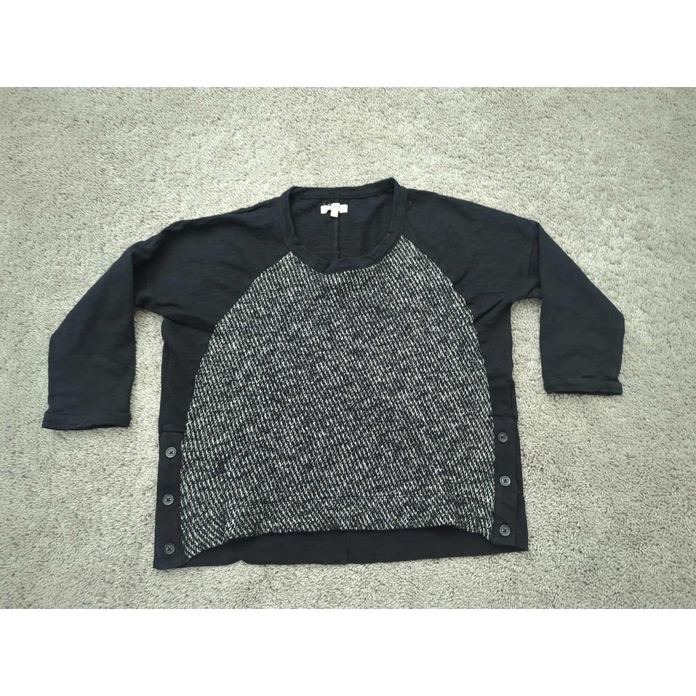 Madewell Pullover Sweater Womens Small Tweed Front Side Buttons Crop Oversized